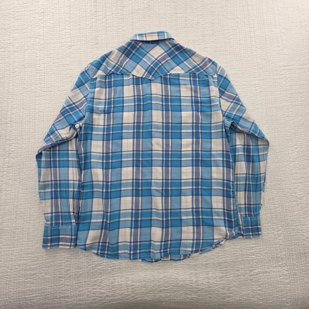 Lucky Brand Button Up Blouse Women's L Blue White Plaid Long Sleeve Pearl Snap - Picture 2 of 16